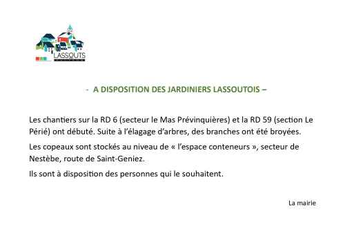 Lire la suite à propos de l’article A disposition des jardiniers Lassoutois !